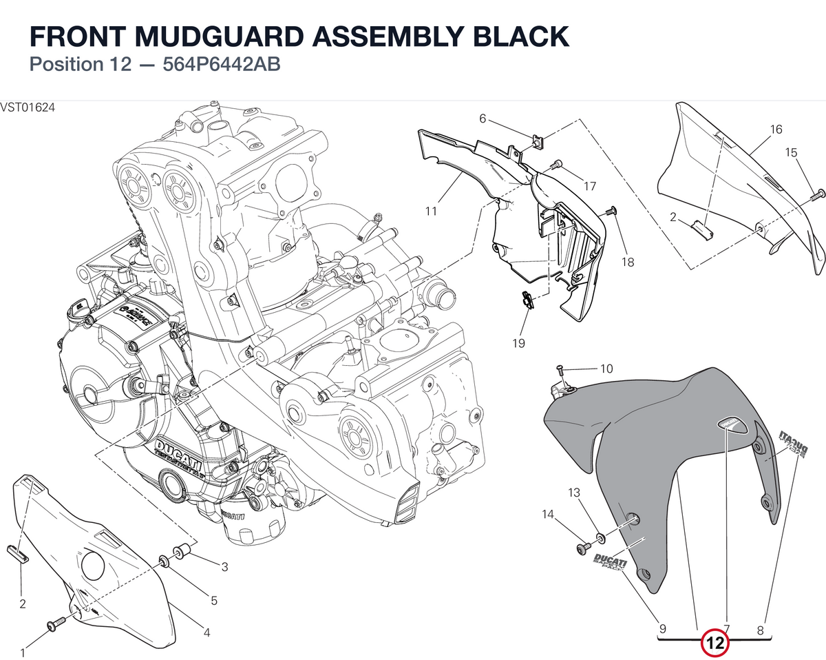 FRONT MUDGUARD ASSEMBLY BLACK 564P6442AB diagram position