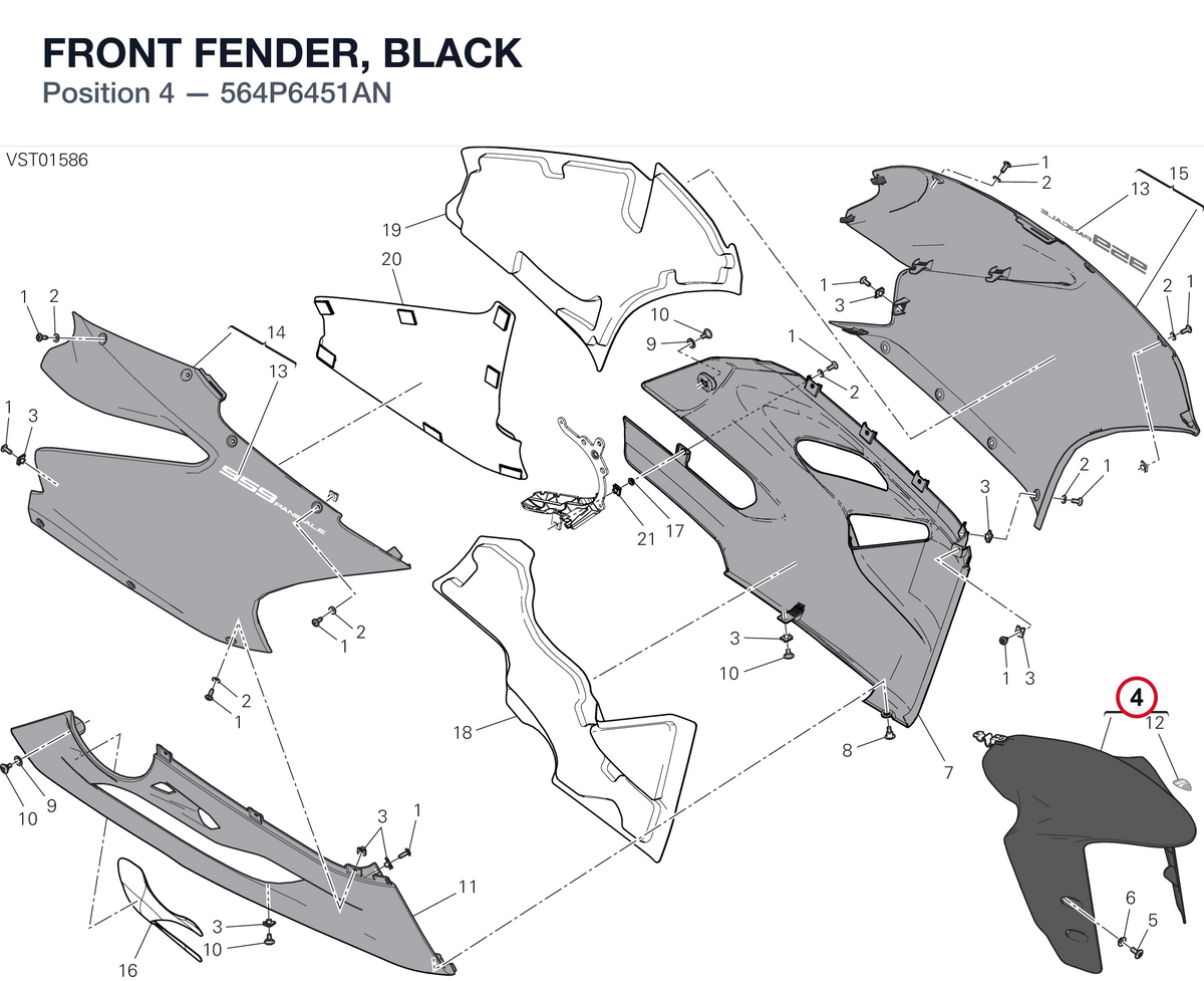 FRONT FENDER, BLACK 564P6451AN diagram position