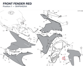 FRONT FENDER RED 564P6482AA diagram position