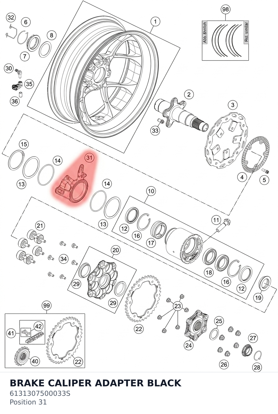 Diagram preview: BRAKE CALIPER ADAPTER BLACK (6131307500033S)