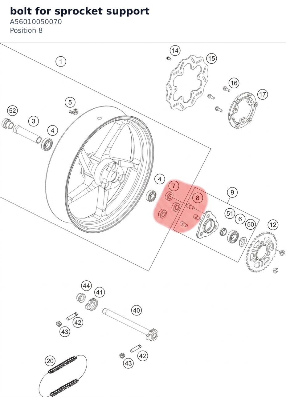 Diagram preview: bolt for sprocket support (A56010050070)