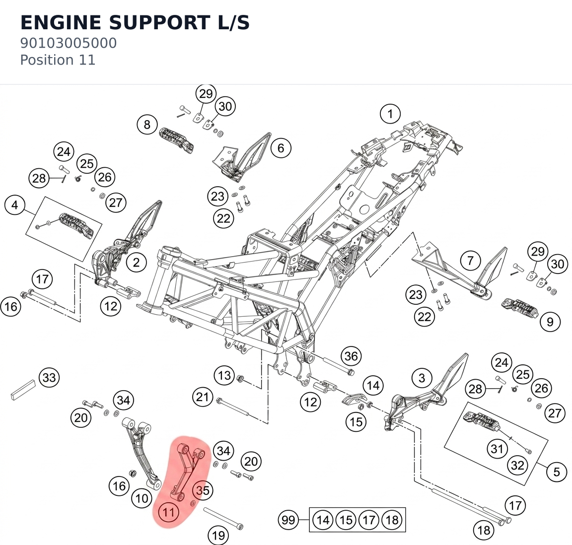 Diagram preview: ENGINE SUPPORT L/S (90103005000)