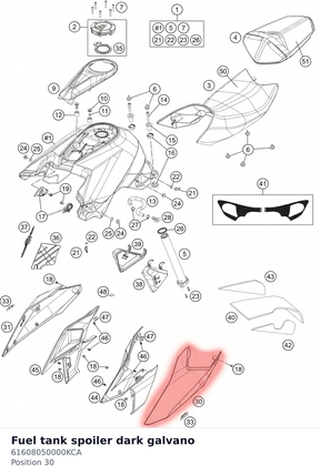 Diagram preview: Fuel tank spoiler dark galvano (61608050000KCA)