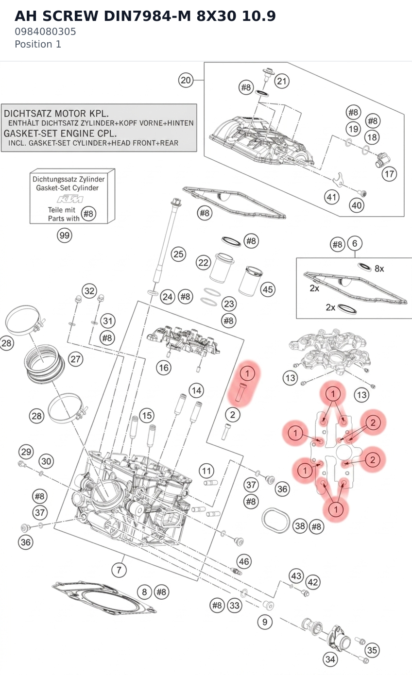 Diagram preview: AH SCREW DIN7984-M 8X30 10.9 (0984080305)