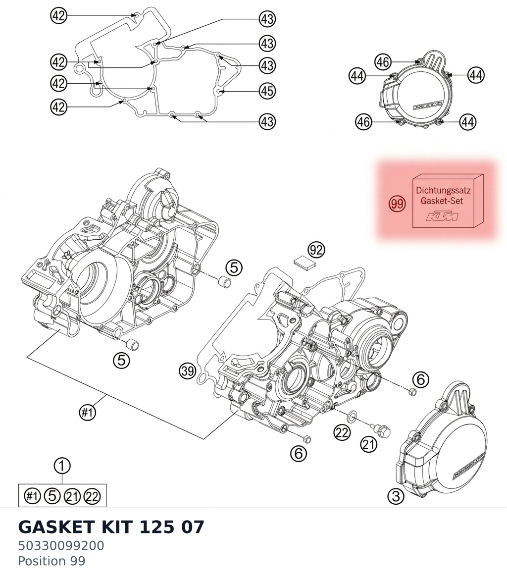 Diagram preview: GASKET KIT 125            07 (50330099200)