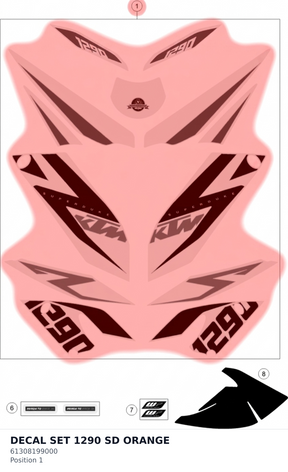 Diagram preview: DECAL SET 1290 SD ORANGE (61308199000)