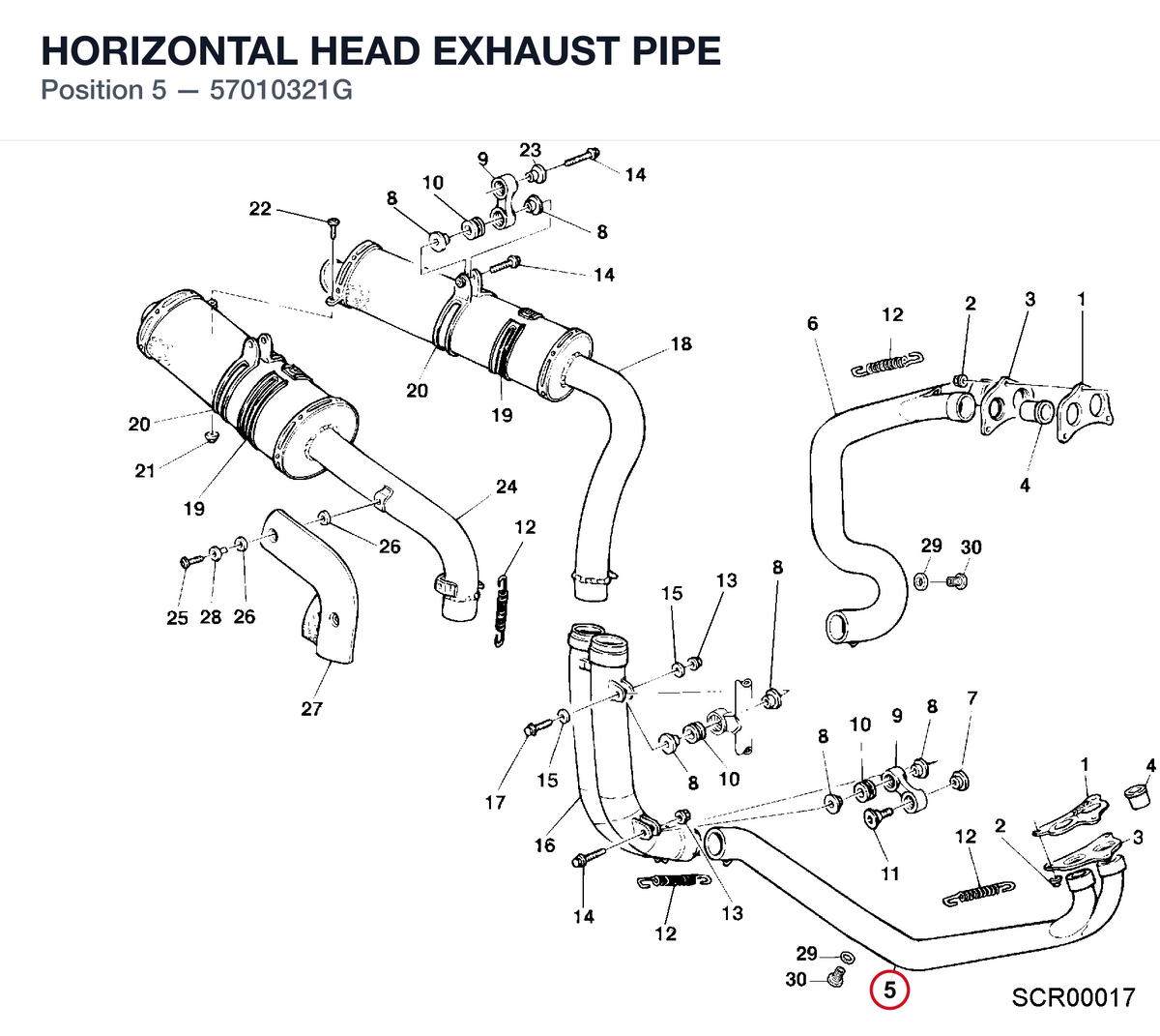 HORIZONTAL HEAD EXHAUST PIPE 57010321G diagram position
