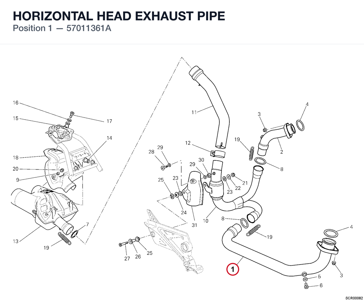 HORIZONTAL HEAD EXHAUST PIPE 57011361A diagram position