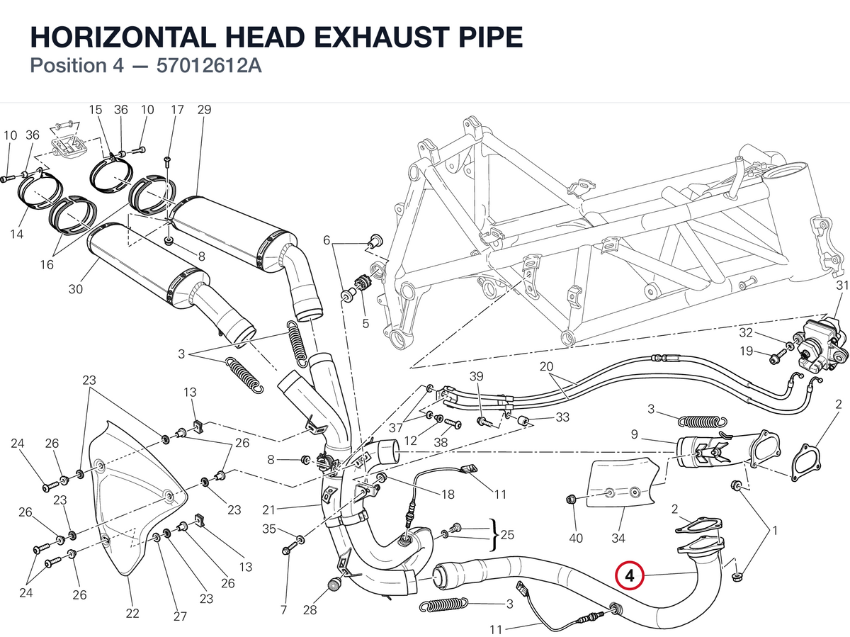 HORIZONTAL HEAD EXHAUST PIPE 57012612A diagram position