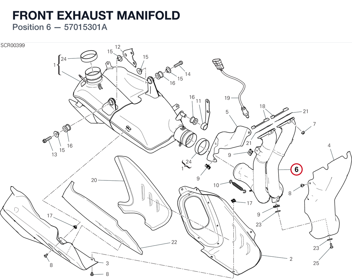 FRONT EXHAUST MANIFOLD 57015301A diagram position