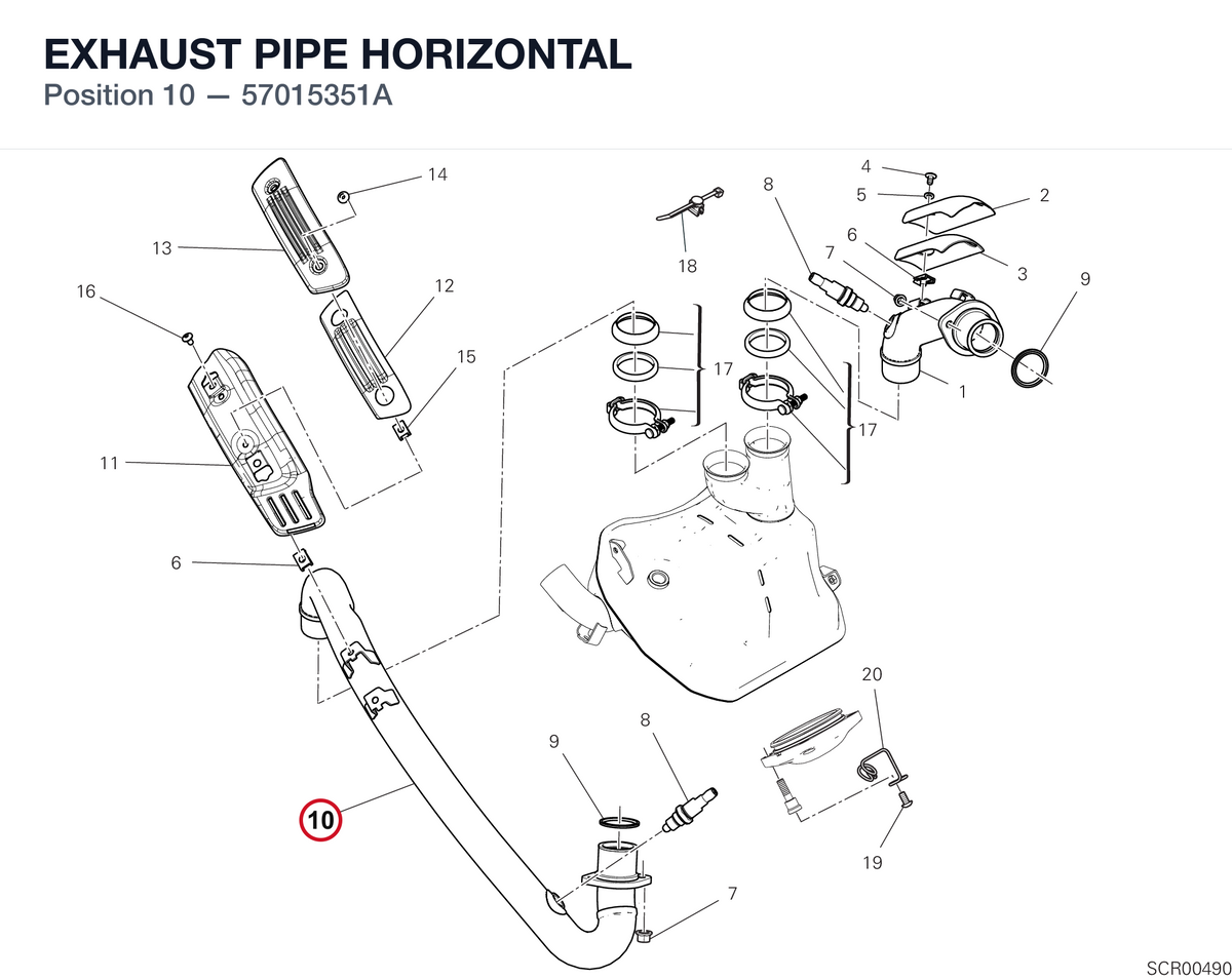 EXHAUST PIPE HORIZONTAL 57015351A diagram position