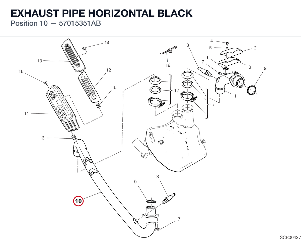 EXHAUST PIPE HORIZONTAL BLACK 57015351AB diagram position
