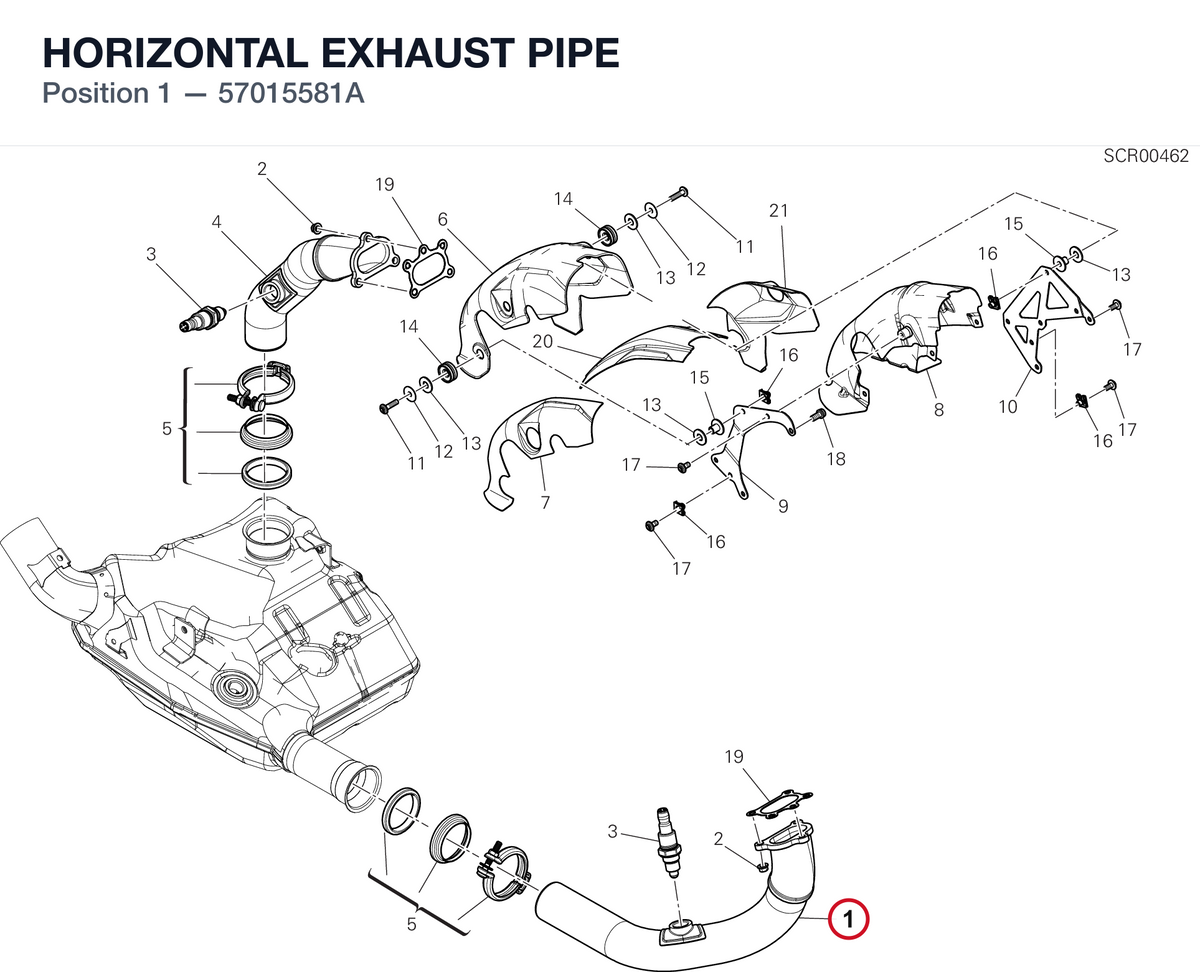 HORIZONTAL EXHAUST PIPE 57015581A diagram position