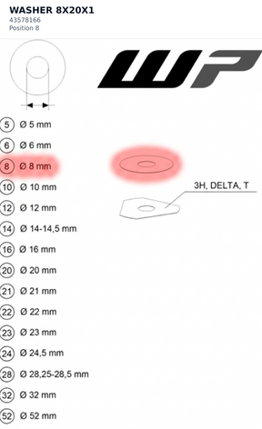 Diagram preview: WASHER 8X20X1 (43578166)