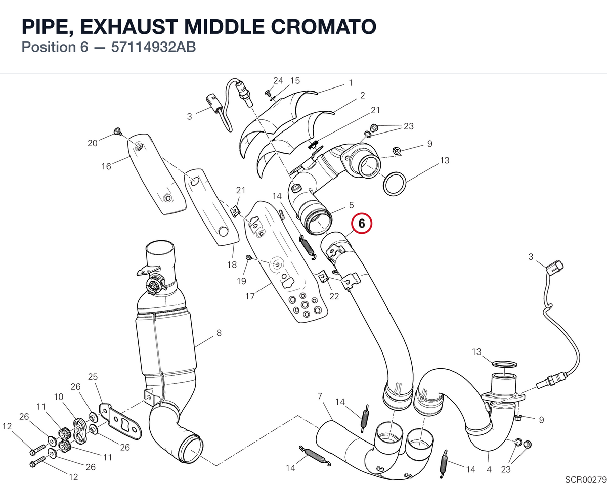 PIPE, EXHAUST MIDDLE CROMATO 57114932AB diagram position