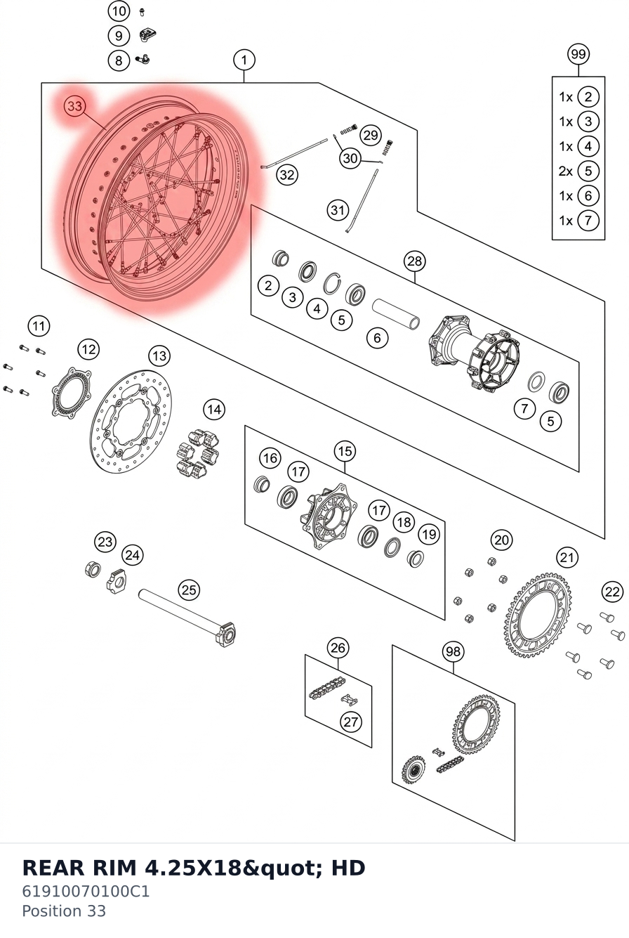 Diagram preview: REAR RIM 4.25X18" HD (61910070100C1)