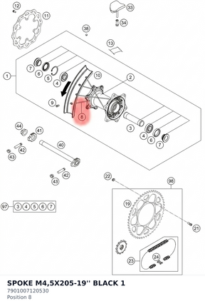 Diagram preview: SPOKE M4,5X205-19'' BLACK    1 (7901007120530)