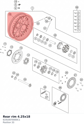 Diagram preview: Rear rim 4.25x18 (61910070000C1)