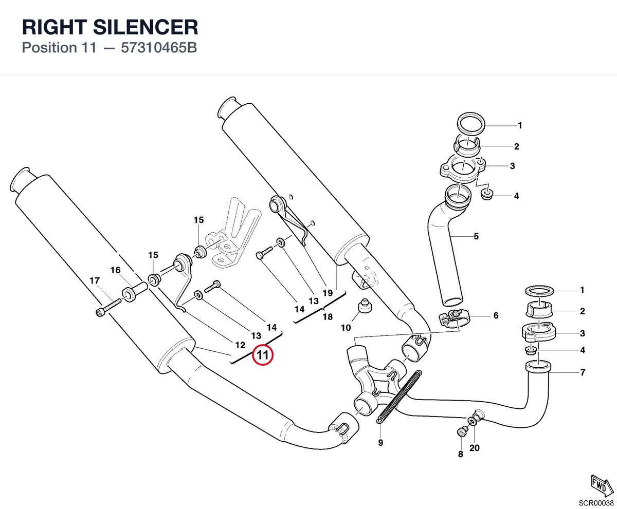 RIGHT SILENCER 57310465B diagram position