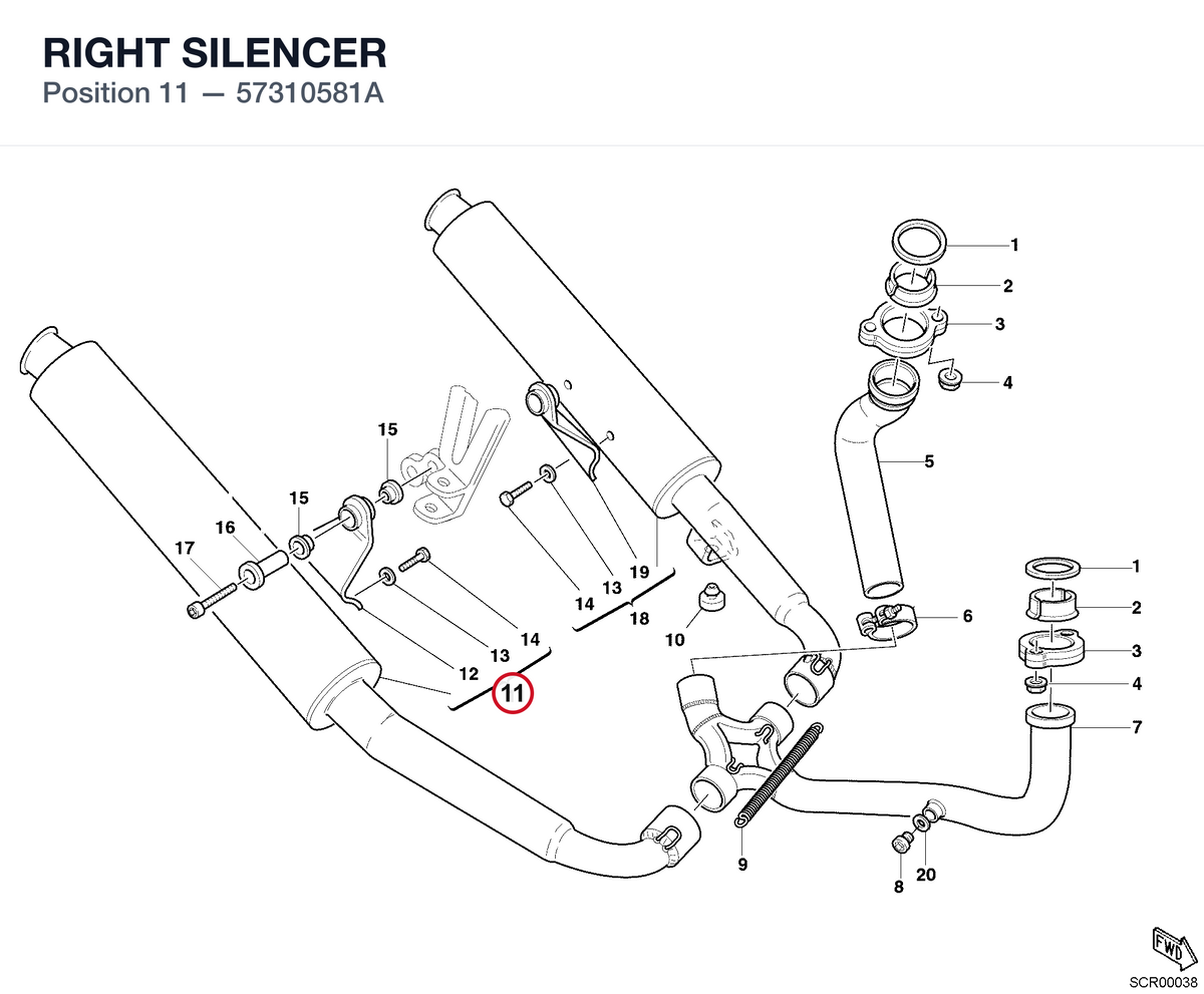 RIGHT SILENCER 57310581A diagram position