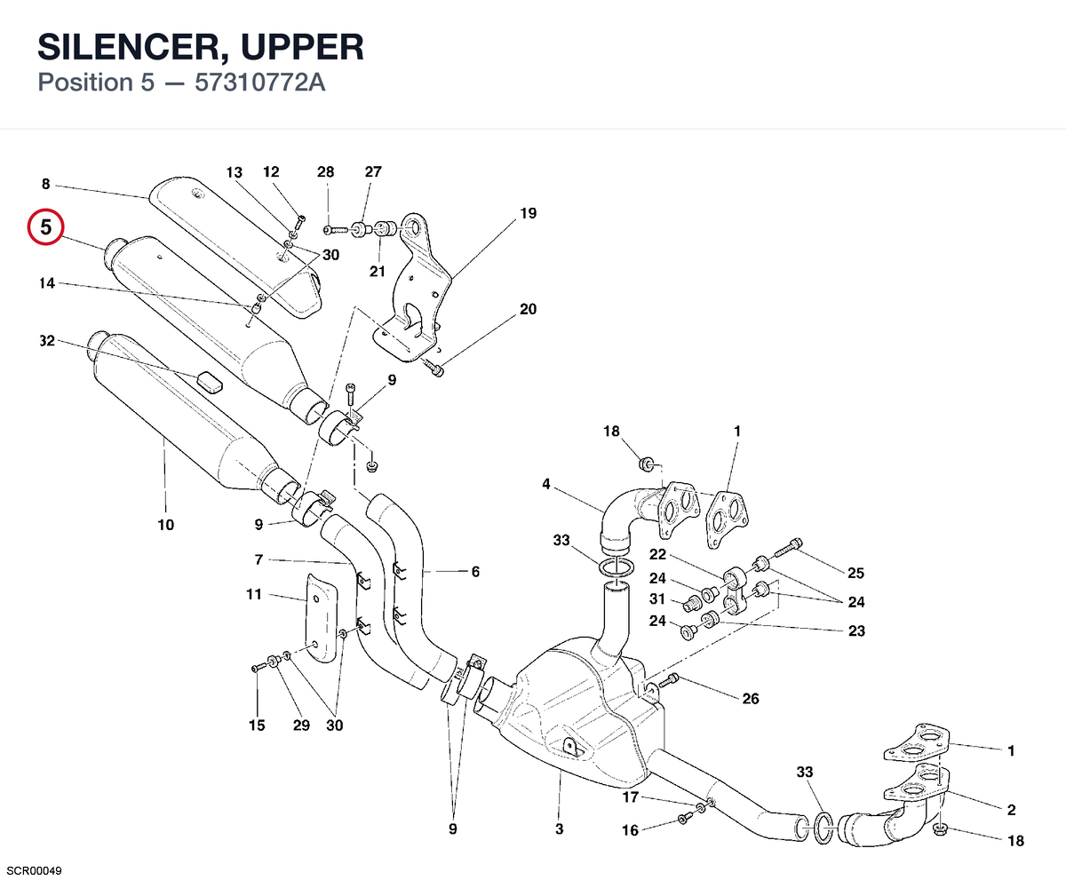 SILENCER, UPPER 57310772A diagram position