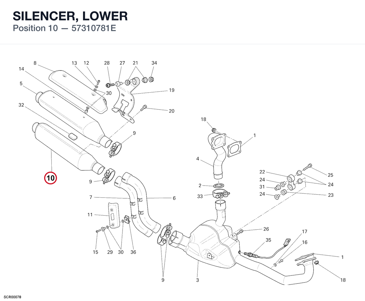 SILENCER, LOWER 57310781E diagram position