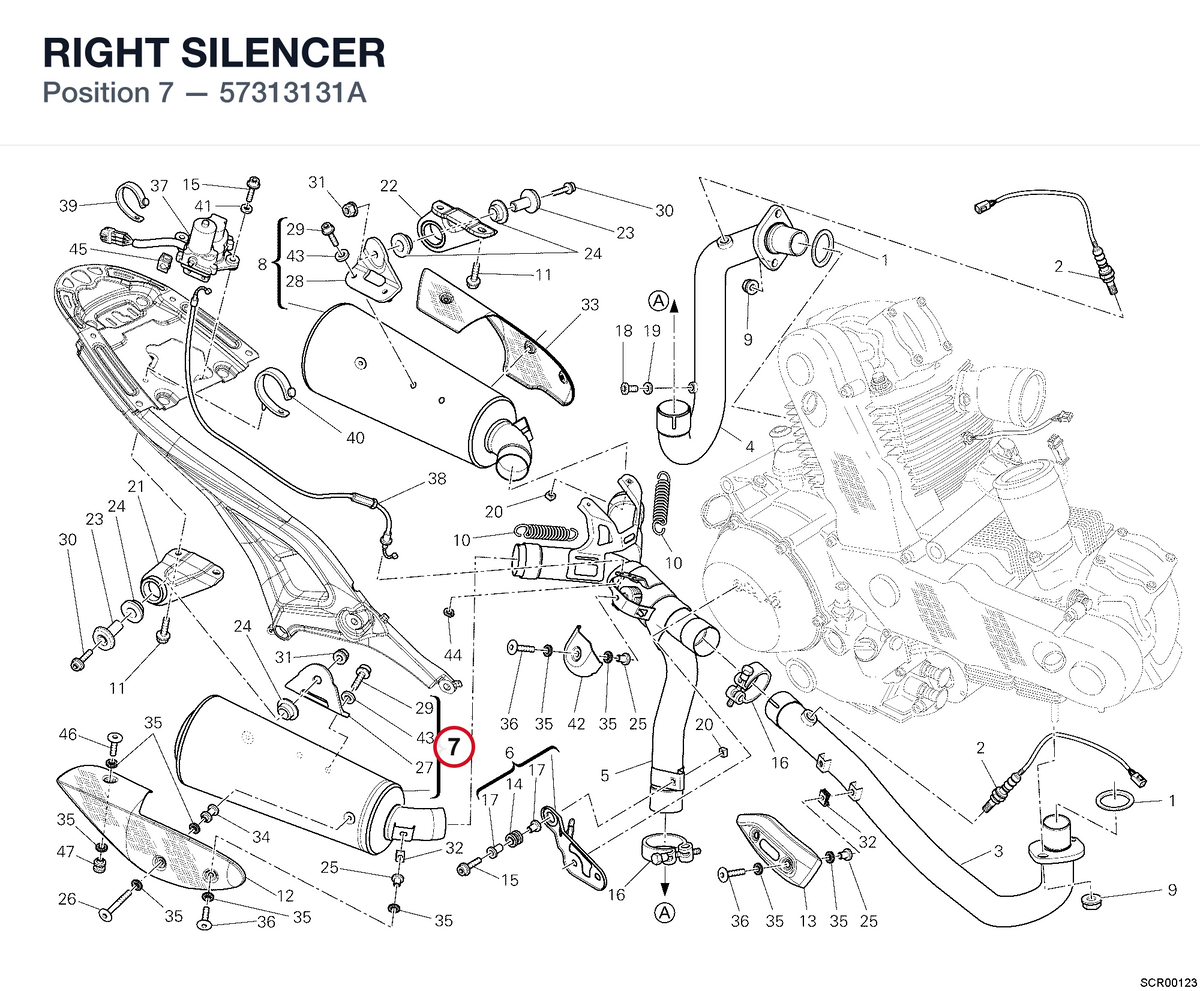 RIGHT SILENCER 57313131A diagram position