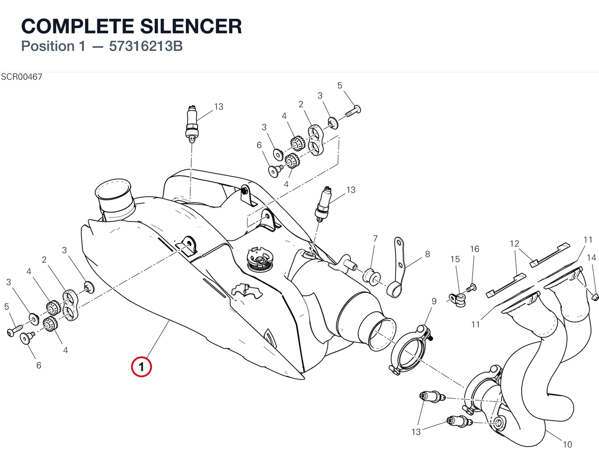 COMPLETE SILENCER 57316213B diagram position