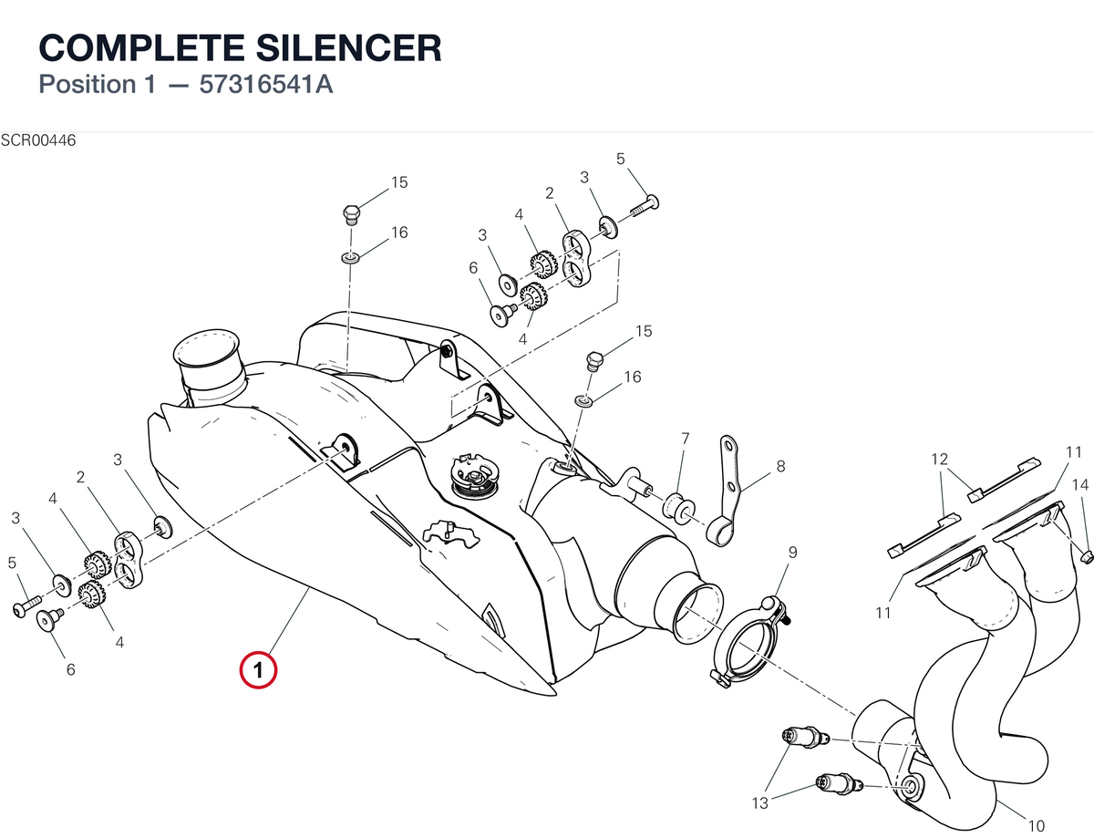 COMPLETE SILENCER 57316541A diagram position