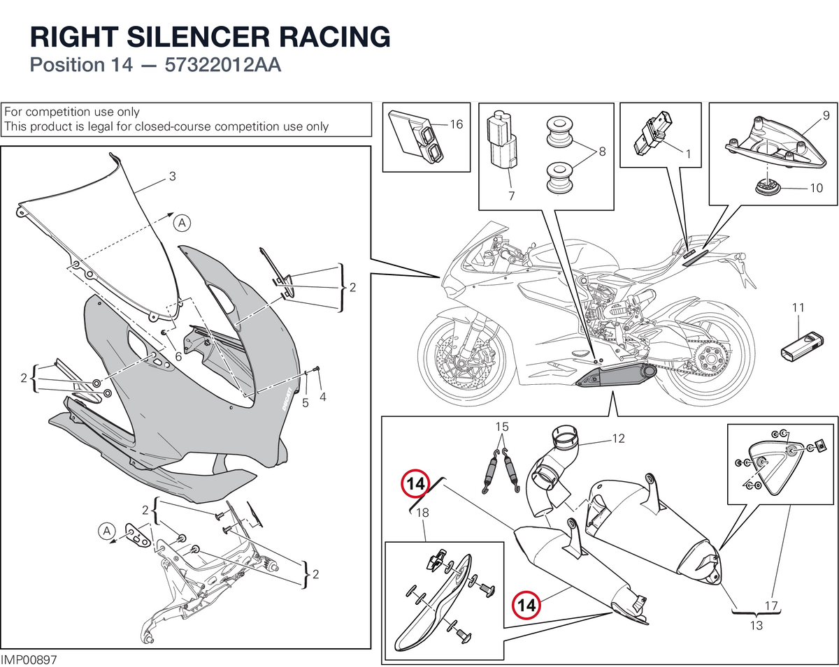 RIGHT SILENCER RACING 57322012AA diagram position