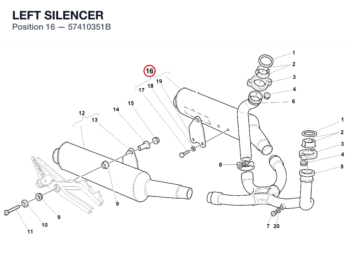 LEFT SILENCER 57410351B diagram position