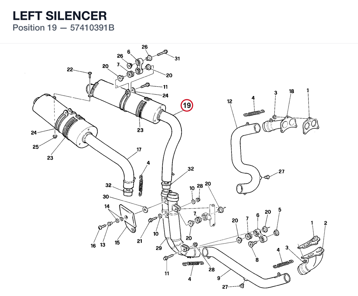LEFT SILENCER 57410391B diagram position