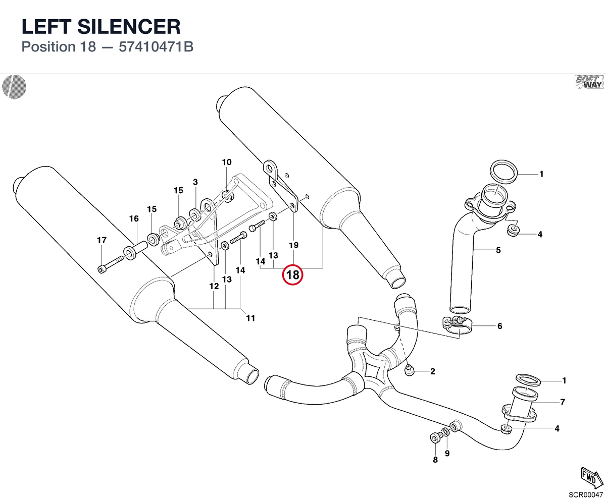 LEFT SILENCER 57410471B diagram position