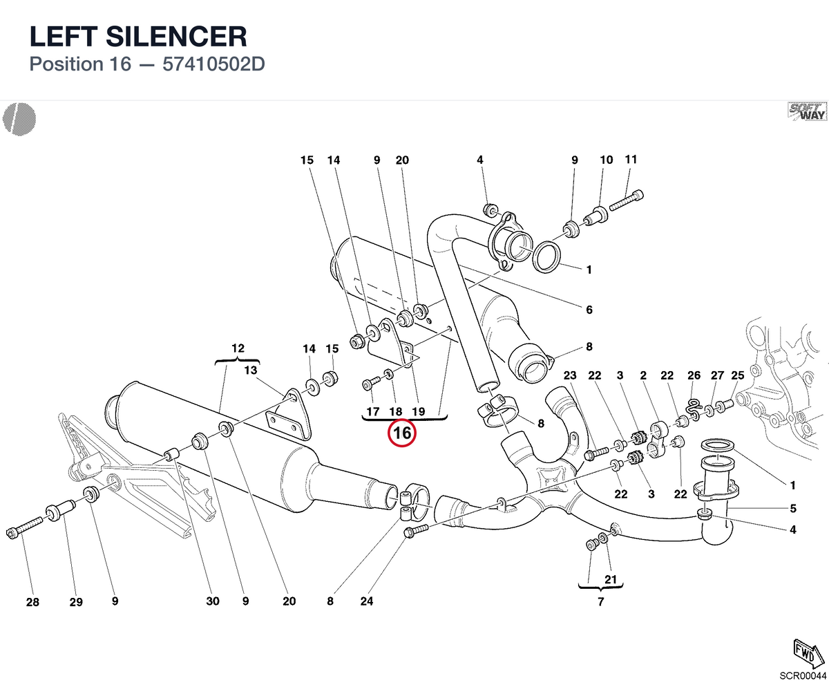 LEFT SILENCER 57410502D diagram position