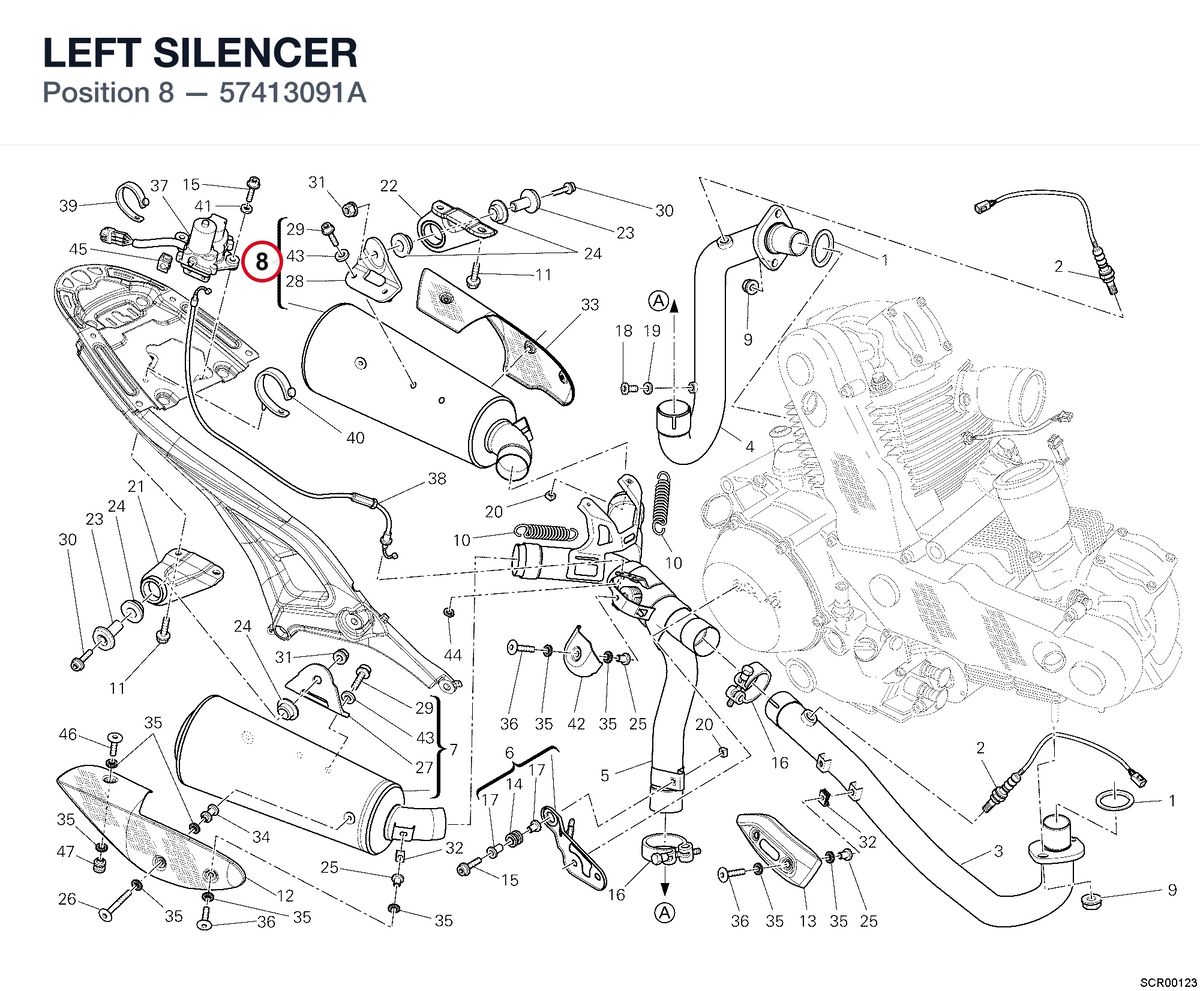 LEFT SILENCER 57413091A diagram position