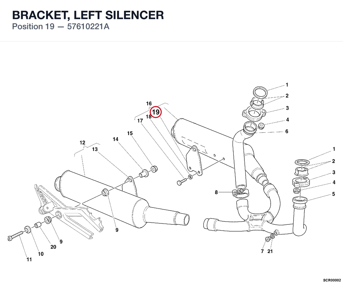 BRACKET, LEFT SILENCER 57610221A diagram position
