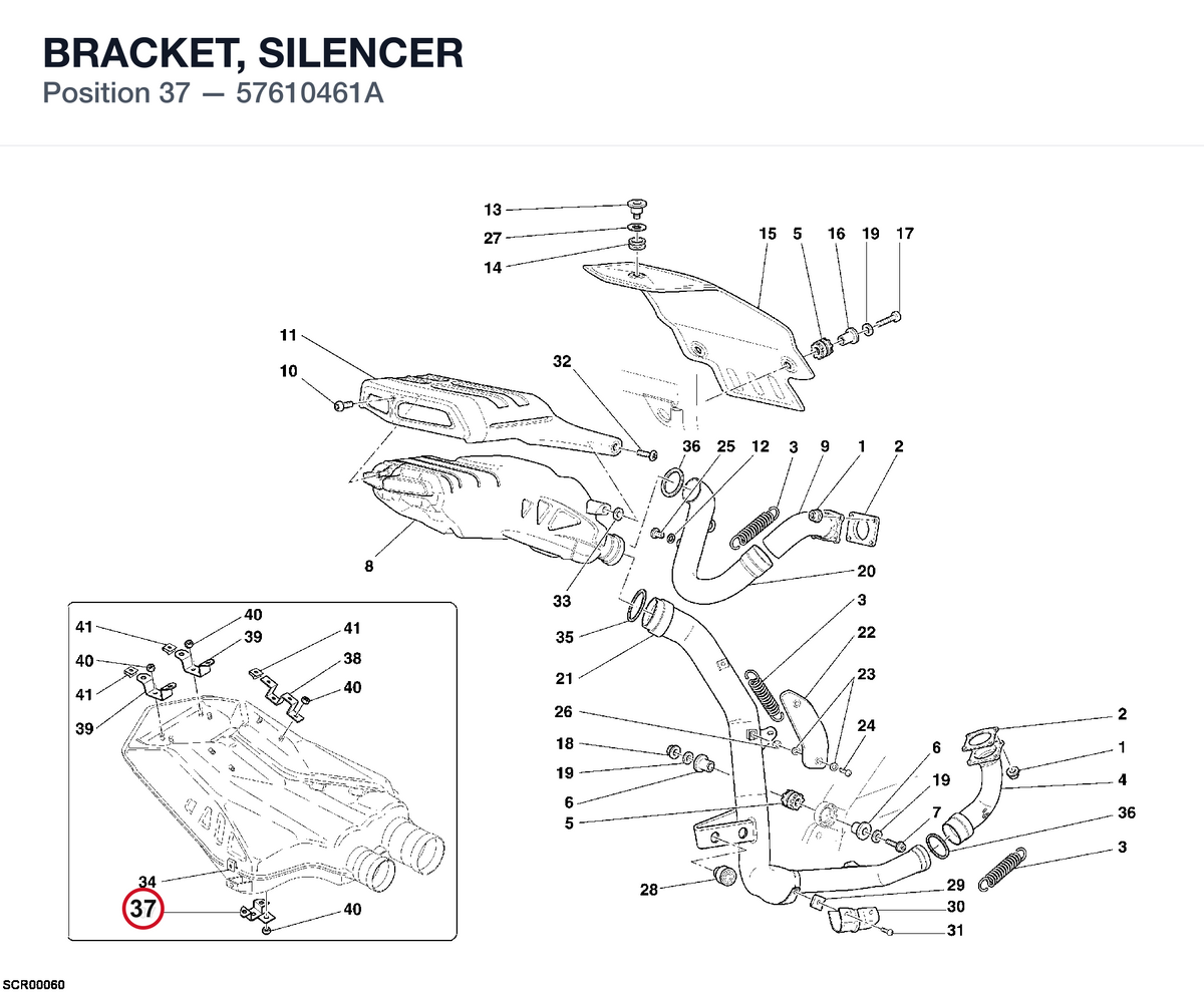 BRACKET, SILENCER 57610461A diagram position