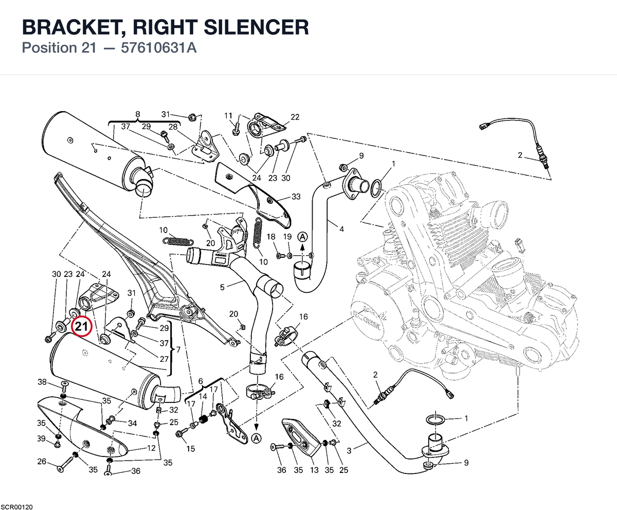 BRACKET, RIGHT SILENCER 57610631A diagram position
