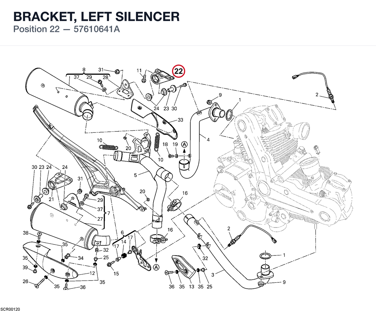 BRACKET, LEFT SILENCER 57610641A diagram position