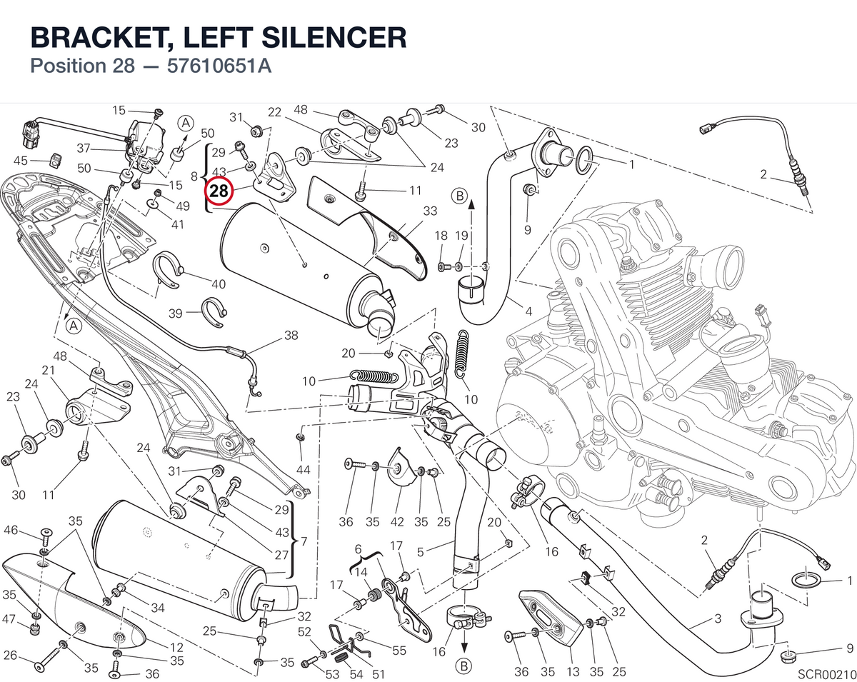 BRACKET, LEFT SILENCER 57610651A diagram position