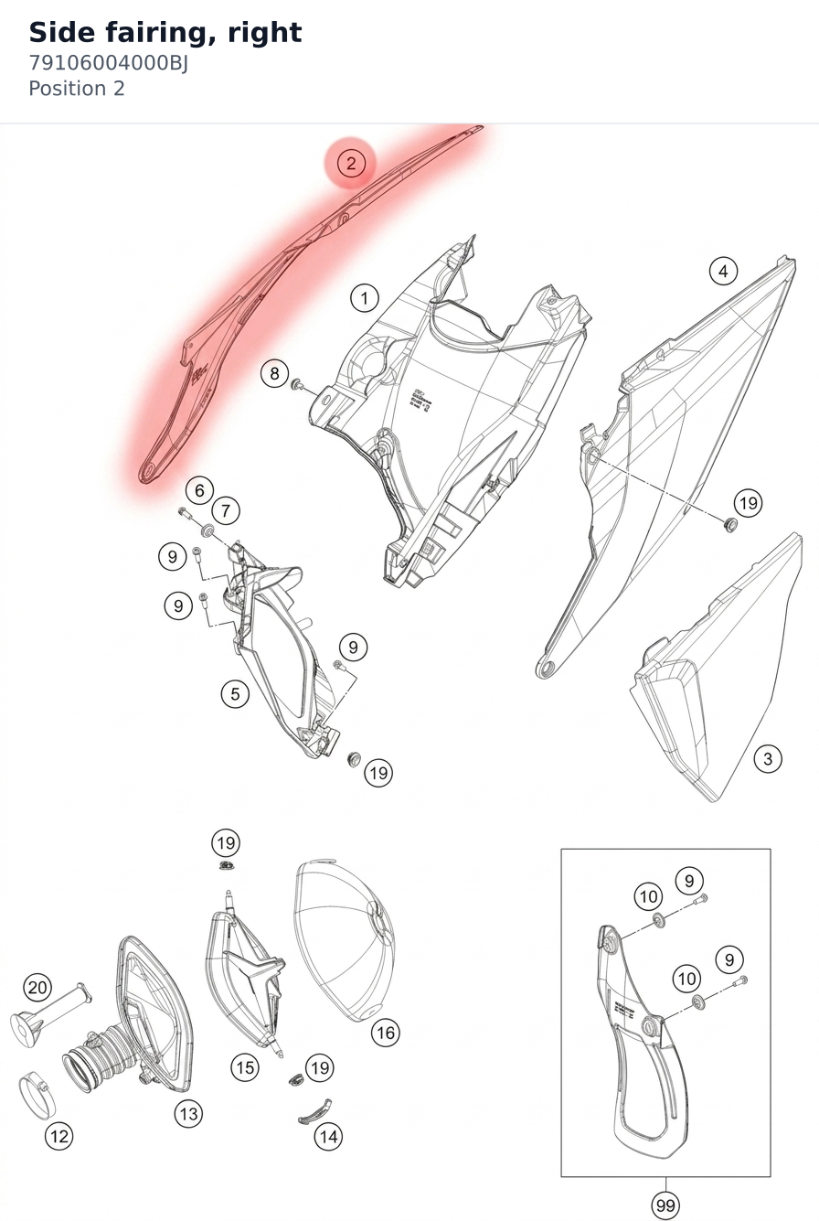 Diagram preview: Side fairing, right (79106004000BJ)