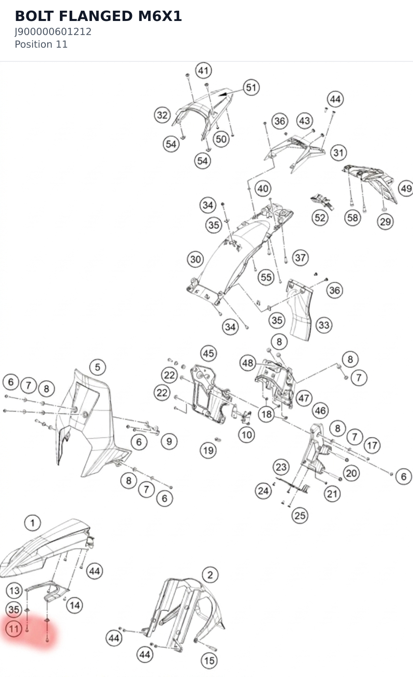 Diagram preview: BOLT FLANGED M6X1 (J900000601212)