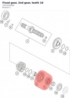 Diagram preview: Fixed gear, 2nd gear, teeth 16 (79133102000)