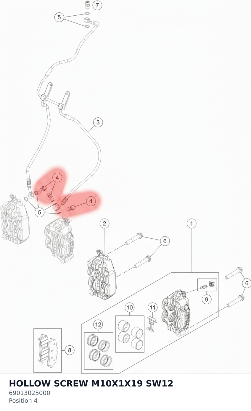 Diagram preview: HOLLOW SCREW M10X1X19 SW12 (69013025000)