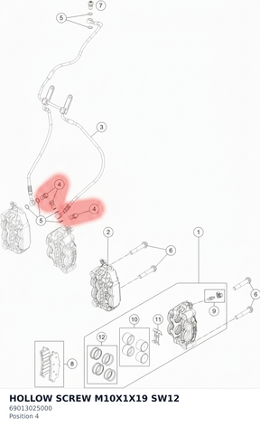 Diagram preview: HOLLOW SCREW M10X1X19 SW12 (69013025000)