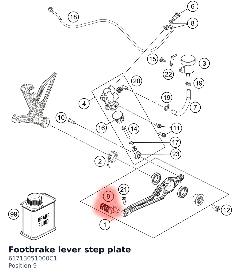Diagram preview: Footbrake lever step plate (61713051000C1)