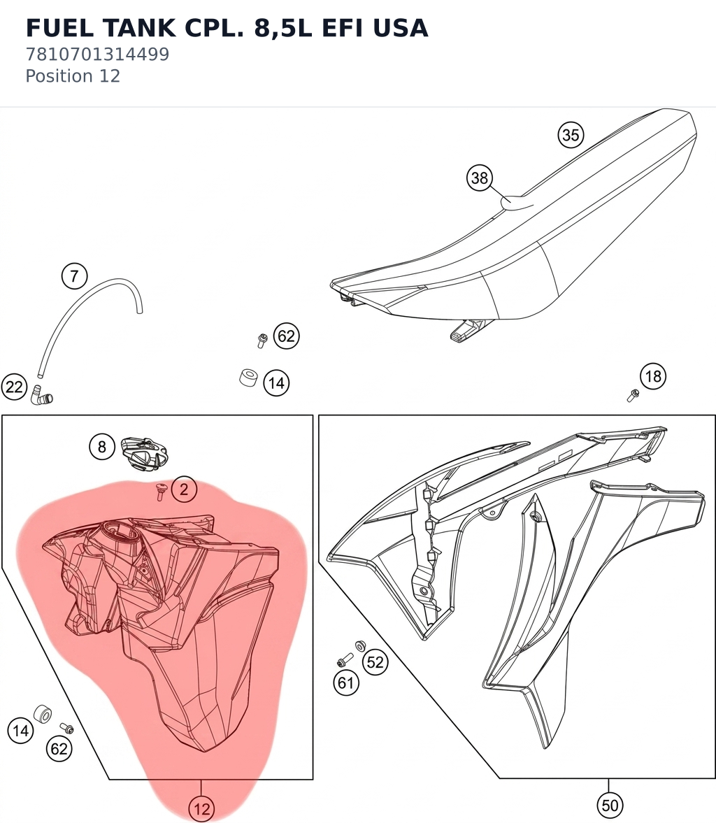 Diagram preview: FUEL TANK CPL. 8,5L EFI USA (7810701314499)