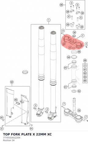 Diagram preview: TOP FORK PLATE X 22MM XC (7770103412204)