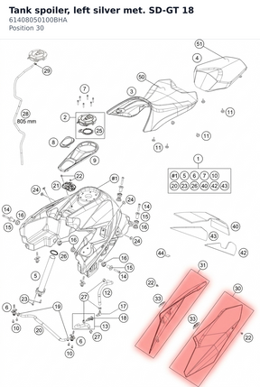 Diagram preview: Tank spoiler, left silver met. SD-GT 18 (61408050100BHA)