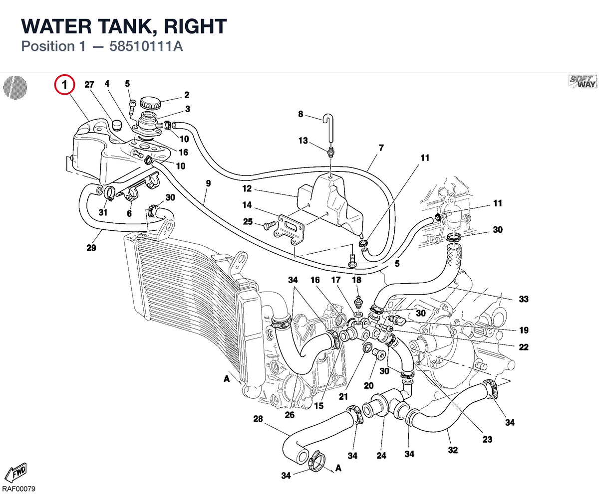 WATER TANK, RIGHT 58510111A diagram position